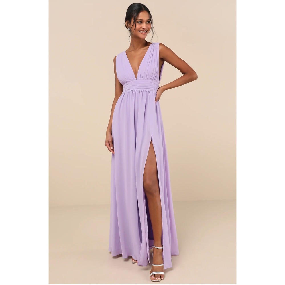 Lulu's Lavender V-Neck Maxi Dress with High Slit